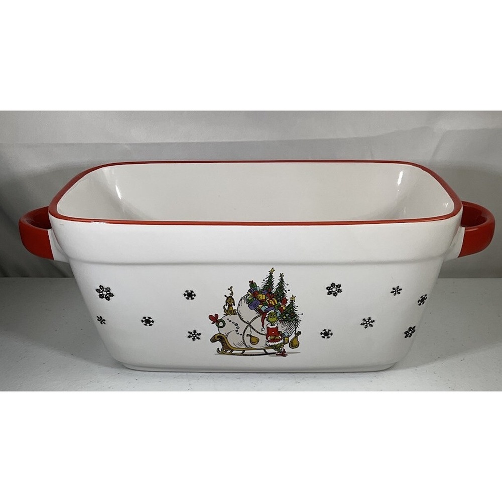 Dr. Seuss How The Grinch Stole Christmas Sleigh W/Max Red Rimmed Loaf Dish Pan